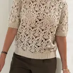 Knit Short-Sleeve Hollow-Out Pullover