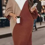 Color Block Sweater Dress, Casual Long Sleeve Crew Neck