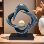 Luxury Resin Art Sculpture with Blue & Golden Glossy Finish