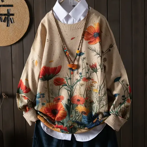 Floral Print Sweater - Cozy Stretchy