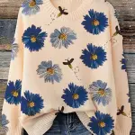 Floral and Bee Print Knit Pullover
