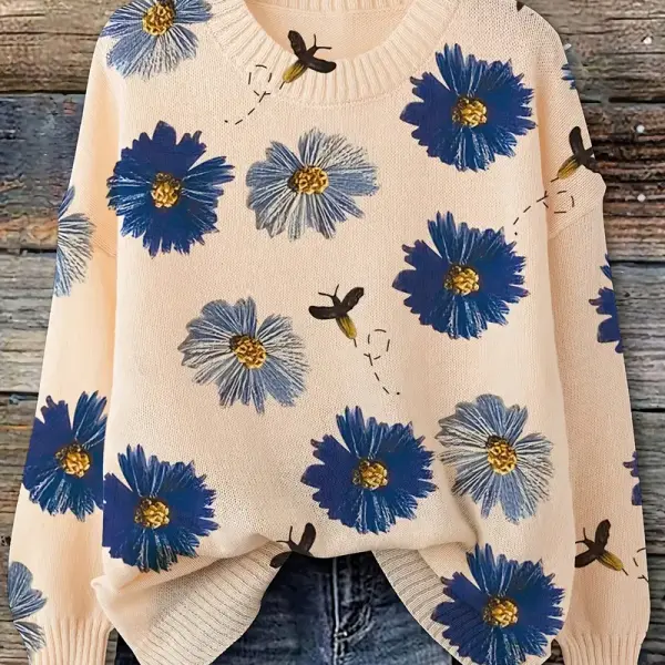 Floral and Bee Print Knit Pullover