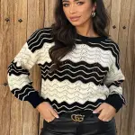 Women's French Check Sweater - Black & Beige