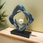 Luxury Resin Art Sculpture with Blue & Golden Glossy Finish