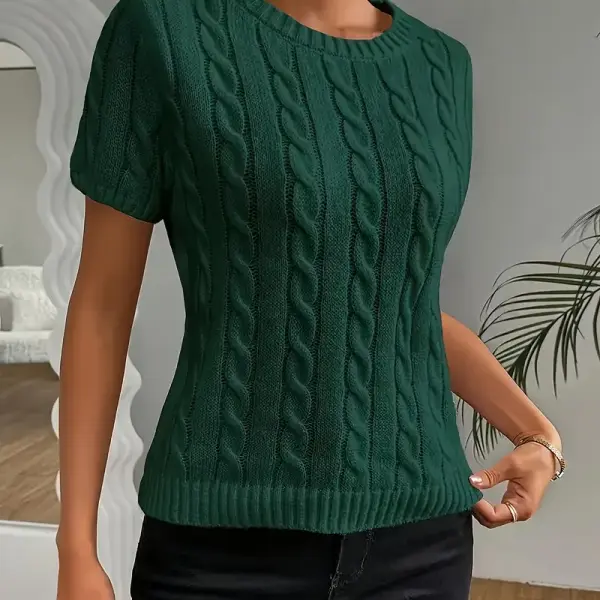 Elegant Thick- Round Neck Short Sleeve Sweater