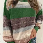 Women's Elegant Color-Block Striped Pullover Sweater