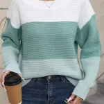 Casual Color-Block Boat Neck Sweater