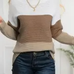 Casual Color-Block Boat Neck Sweater
