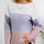 Casual Color-Block Boat Neck Sweater