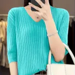 Women's V-Neck Short Sleeve Top - Breathable Stretchy Pullover