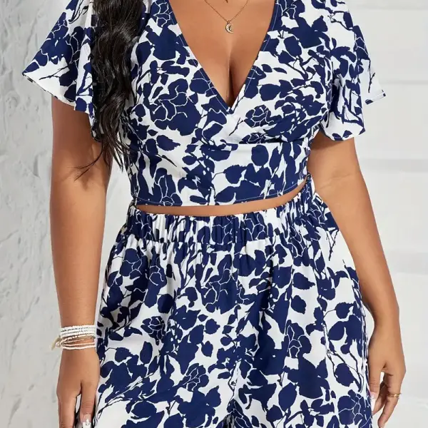 Boho Chic Floral Print Short Sleeve Crop Top & Shorts Set
