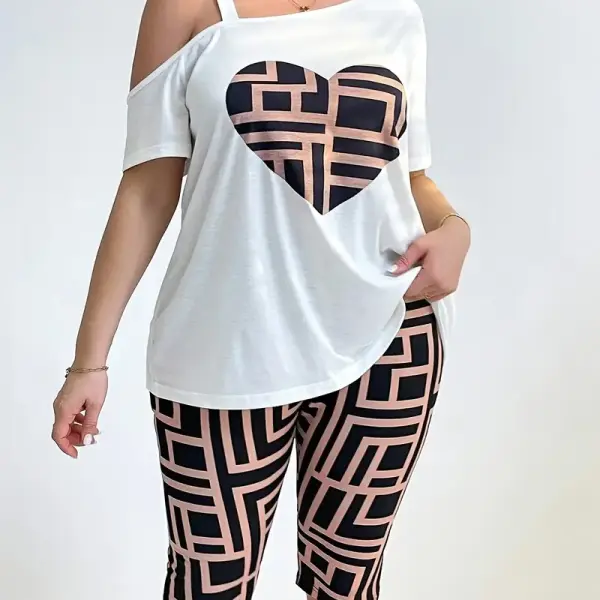 Women's Casual Loose Fit Heart Print Two-Piece