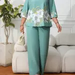 Elegant Floral Print Blouse & Matching Pants Set