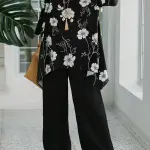 Crew Neck, Asymmetrical Hem, Loose Fit, Mid-Sleeve Top