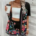 Women's Floral Print Polyester Cardigan and Shorts Set
