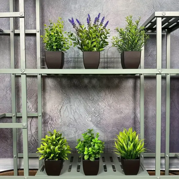 6pcs Artificial Black Pots with Green Plants