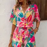 Tropical Print Short Sleeve Shirt & Shorts Co-ord Set,