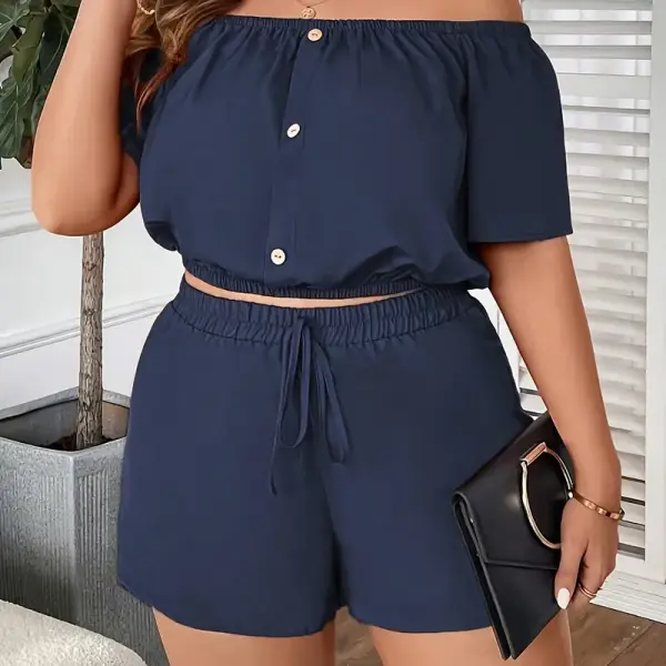 Elegant Off-The-Shoulder Navy Blue Two-Piece Set