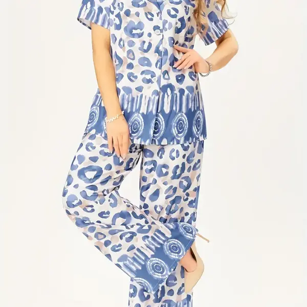 Summer Women's Blue Two-Piece Printed Set