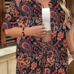 Women'S Paisley Print Short Sleeve Blouse & Shorts Set