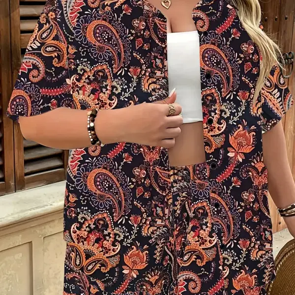 Women'S Paisley Print Short Sleeve Blouse & Shorts Set