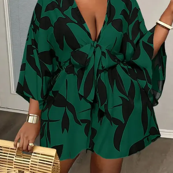 V-Neck Romper - Casual & Sexy Summer Jumpsuit with Half Sleeves