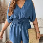 Elegant V-Neck Open Shoulder Jumpsuit with Lotus Leaf Hem