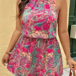 Bohemian Floral Print Off-Shoulder Jumpsuit with Drawstring Detail