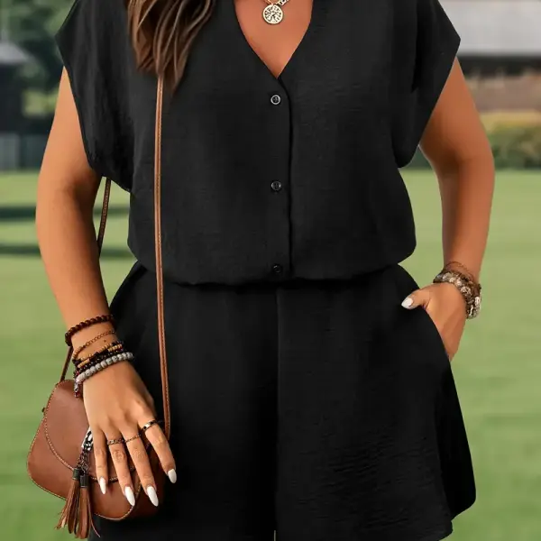 Jumpsuit - V-Neck with Button Front, Lightweight Turquoise one-piece outfit