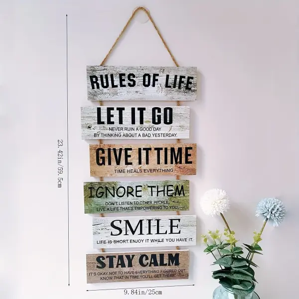 1pc Rustic Wooden Hanging Sign with Inspirational Life
