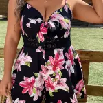 loral Print Jumpsuit - Sleeveless, V-Neck, Knot Front