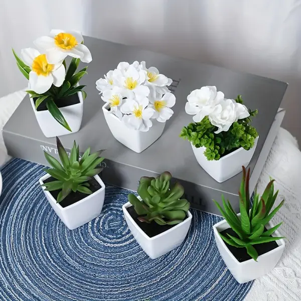 6pcs Lifelike Artificial Succulent & Flower