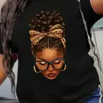 Short Sleeve T-Shirt with Stylish Portrait Print - Round Neck