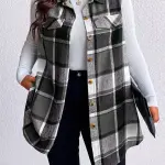 Women's Black & White Checkered Sleeveless Vest Shirt