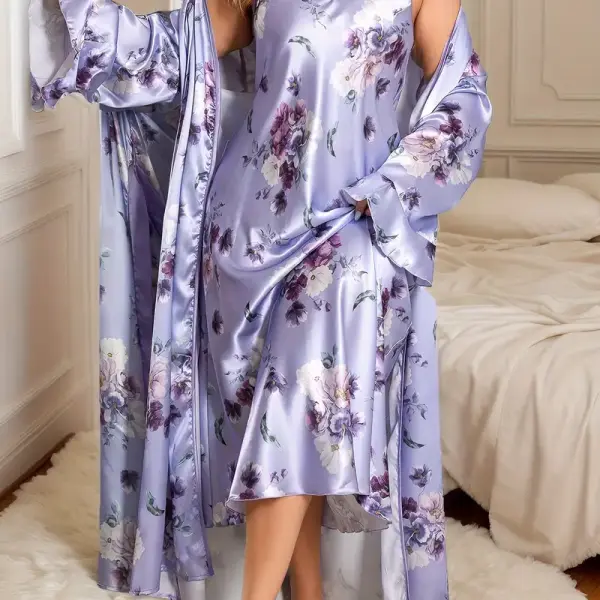 Floral Print Nightgown with Suspender + Pajama Set