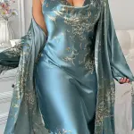 lack & Golden Floral Print Spaghetti Strap Nightgown