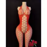 Sexy Red Fishing Net Lingerie Jumpsuit