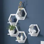 3/6pcs Hexagon Wall Shelf Punch Free Bedside Wall Display