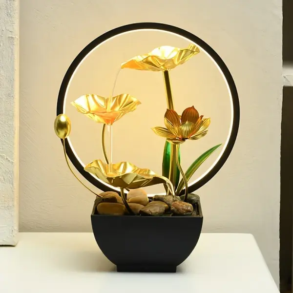 USB-Powered Mini Desktop Fountain with Golden for Lotus