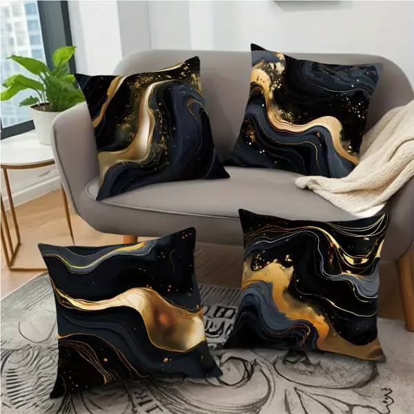 4pcs Set Black & Golden Fluid Art Throw Pillow Covers