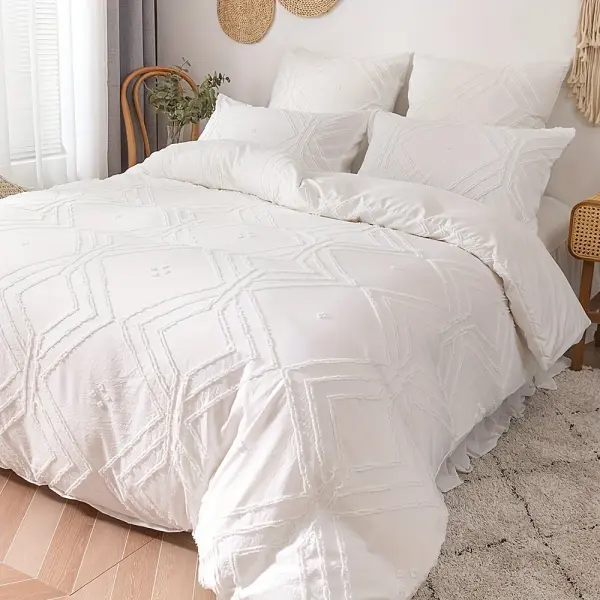 2pcs/3pcs Duvet Cover Set with Boho Grid Tufted Design