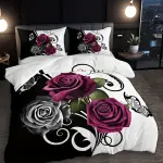 3PCS Rose and Butterfly Floral Duvet Cover Set
