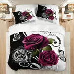 3PCS Rose and Butterfly Floral Duvet Cover Set