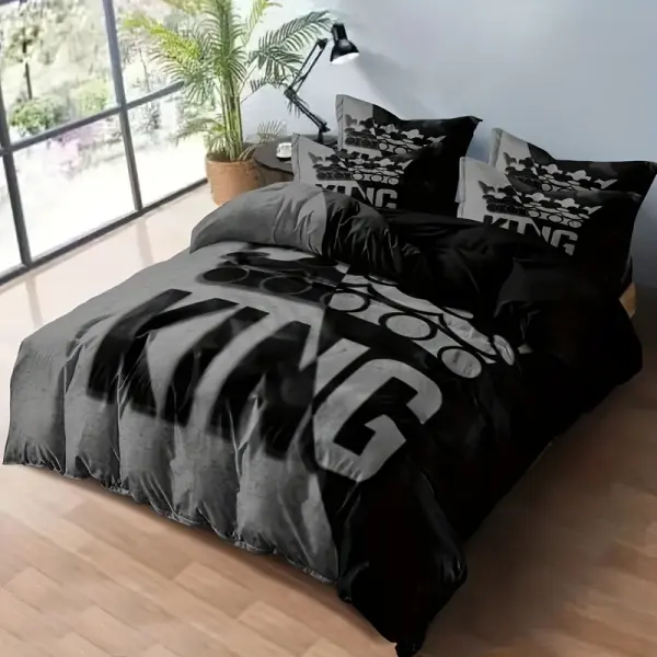 3pcs Gray And Black King Pattern Duvet Cover Set