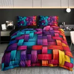 Colorful Geometric Plaid 3-Piece Duvet Cover Set