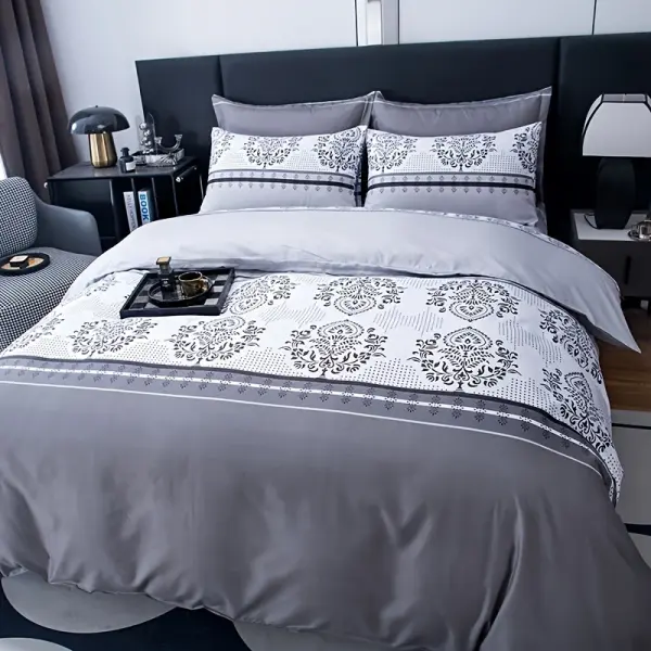 6pcs European Style Gray and White Bedding Set