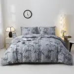 Plant Print Duvet Cover Set with One Comforter + Two Pillowcases