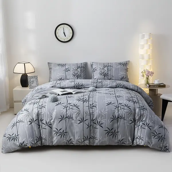 Plant Print Duvet Cover Set with One Comforter + Two Pillowcases