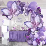 129pcs Purple Butterfly Balloon Garland Arch Kit, Aluminum Film