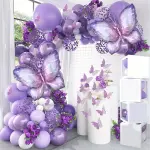 129pcs Purple Butterfly Balloon Garland Arch Kit, Aluminum Film